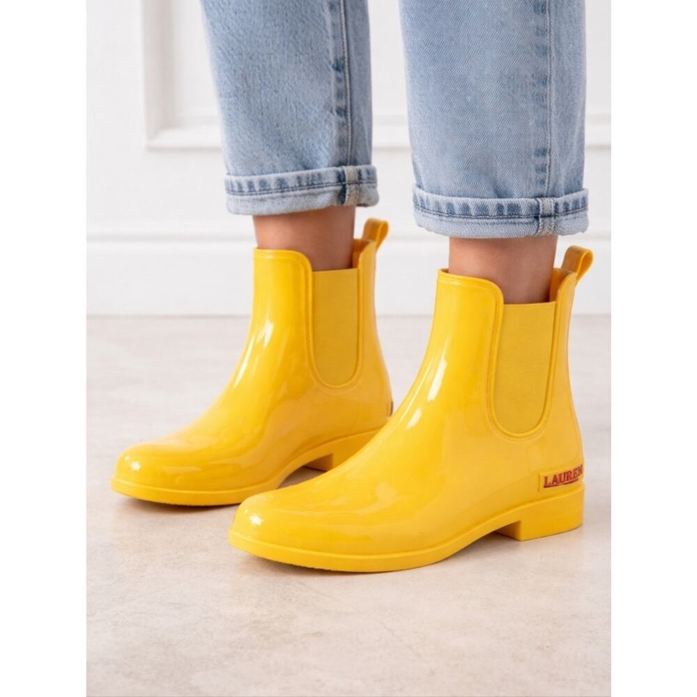 Lauren Ralph Lauren Tally Short Rain Booties -Racing Yellow, Womens Sz 6 Boots
